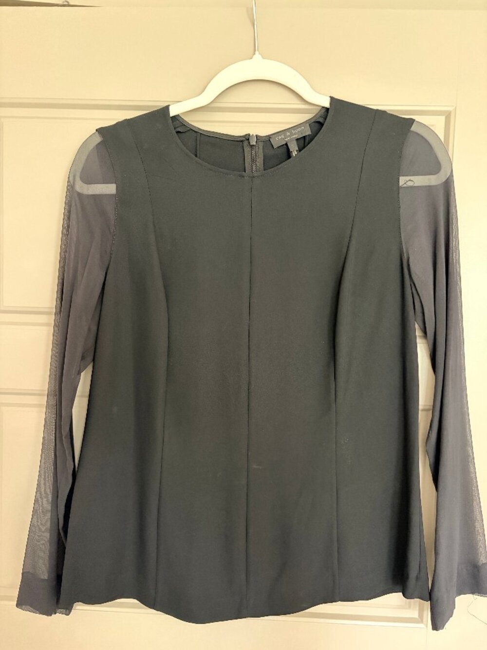 Rag & Bone Black Sheer Sleeve Blouse / Tunic Top, Size S